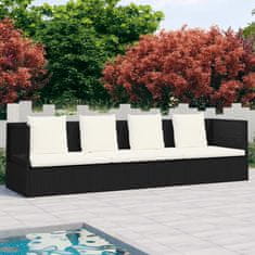 Petromila vidaXL Záhradná posteľ s podložkou a vankúšmi, polyratan, čierna