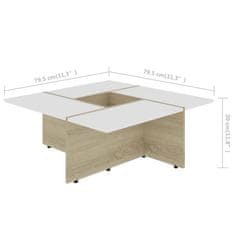 Vidaxl Konferenčný stolík farba dubu sonoma a biela 79,5x79,5x30 cm drevotrieska