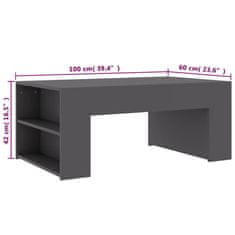 Vidaxl Konferenčný stolík, sivý 100x60x42 cm, drevotrieska