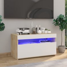 Vidaxl TV skrinka s LED svetlami biela a dub sonoma 75x35x40 cm