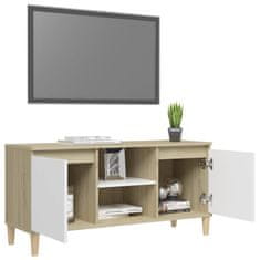 Vidaxl TV stolík nohy z dreva biela a farba dubu sonoma 103,5x35x50 cm