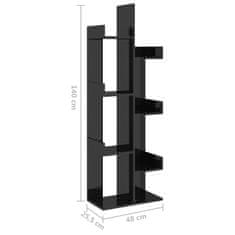 Vidaxl Knižnica lesklá čierna 48x25,5x140 cm drevotrieska