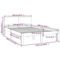 Vidaxl Posteľný rám sivý masívne drevo 120x190 cm 4FT malé dvojlôžko