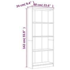 Vidaxl 4-poschodová knižnica dymový dub 60x24x142 cm spracované drevo