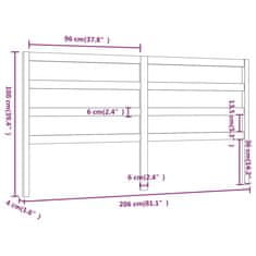 Vidaxl Čelo postele sivé 206x4x100 cm masívna borovica