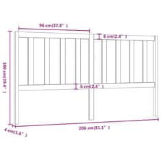 Vidaxl Čelo postele biele 206x4x100 cm masívna borovica