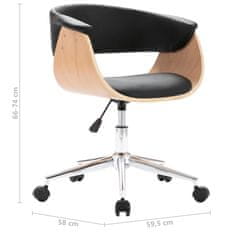 Vidaxl Otočná kancelárska stolička, čierna, ohýbané drevo a umelá koža