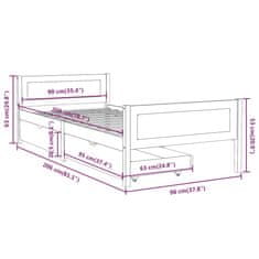 Vidaxl Posteľný rám 2 zásuvky medovo-hnedý masívna borovica 90x200 cm