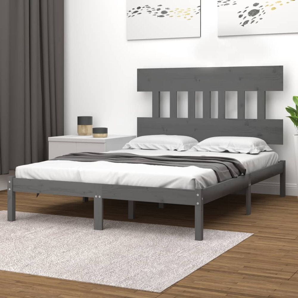 Vidaxl Rám postele, sivý, masívne drevo, 200 x 200 cm