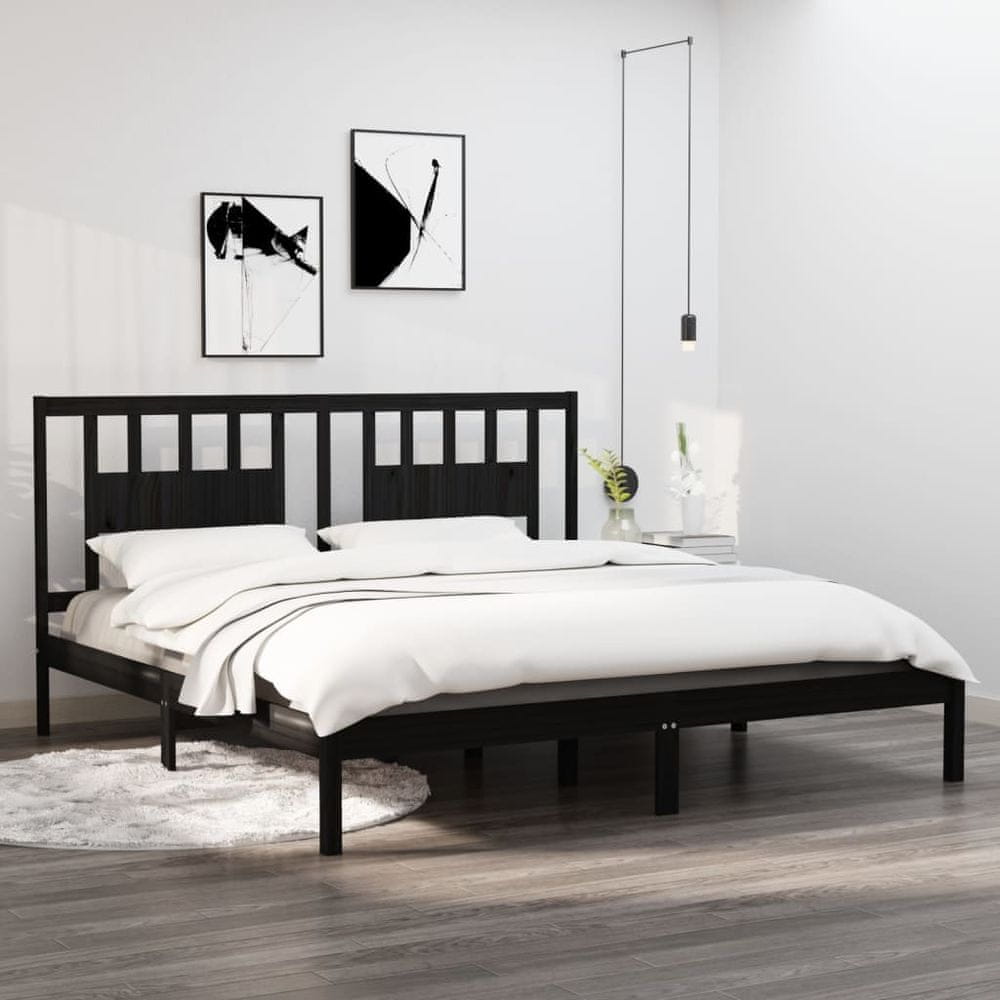 Vidaxl Rám postele, čierny, masívne borovicové drevo, 200 x 200 cm