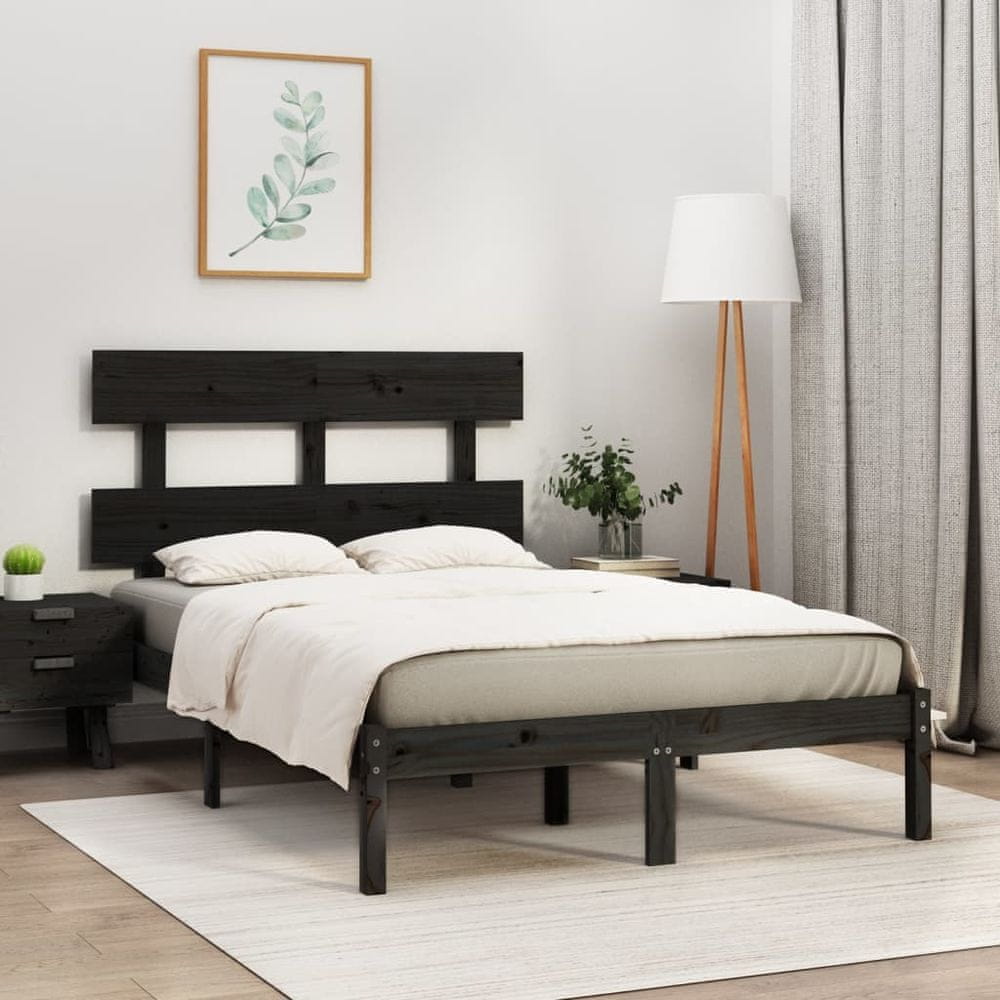 Vidaxl Rám postele, čierny, masívne drevo, 120x190 cm,4FT, dvojlôžko