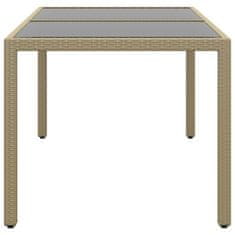 Petromila vidaXL Záhradný stôl 150x90x75 cm tvrdené sklo a polyratan béžový