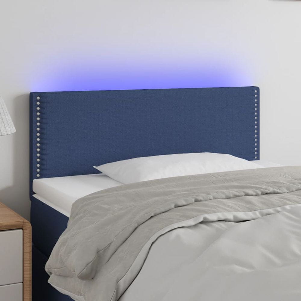 Vidaxl Čelo postele s LED modré 90x5x78/88 cm látka