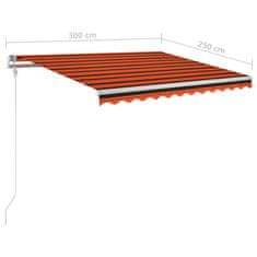 Vidaxl Automatická markíza,LED a senzor vetra 300x250cm,oranžová/hnedá