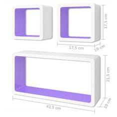 Vidaxl Nástenné poličky v tvare kocky 6 ks bielo-purpurové