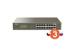 Tenda TEG1116P-16-150W PoE AT Gigabit switch 16x 1Gb/ss PoE 802.3af/at, PoE+ 135W, Rack, Fanless