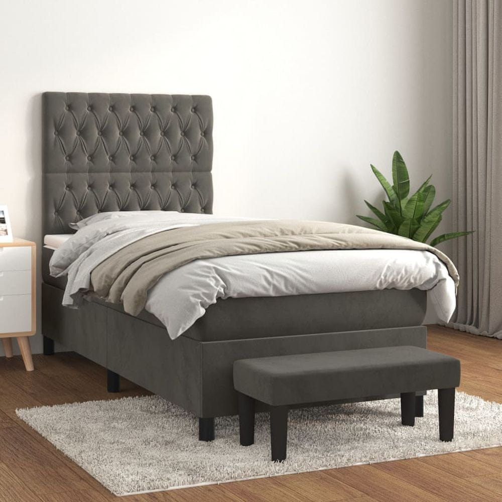 Vidaxl Posteľný rám boxspring s matracom tmavosivý 80x200 cm zamat