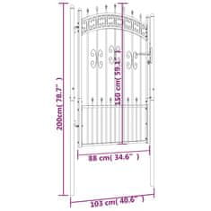 Vidaxl Plotová brána s hrotmi čierna 103x200 cm práškovaná oceľ