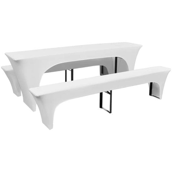 Vidaxl 3 biele elastické poťahy na pivný stôl a lavice 220 x 50 x 80 cm