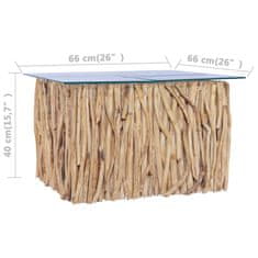 Vidaxl Konferenčný stolík so sklenenou doskou 66x66x40cm tíkový masív