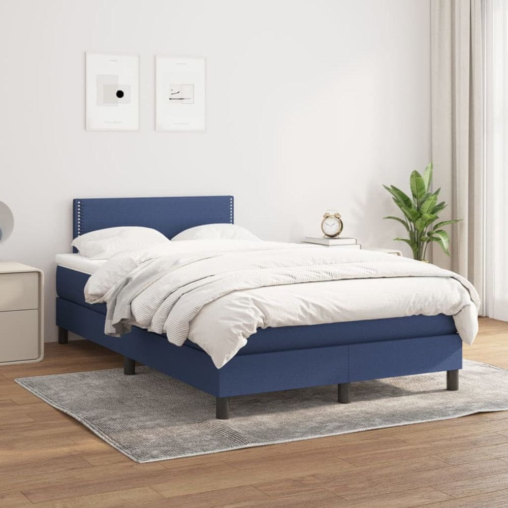 Vidaxl Boxspring posteľ s matracom modrá 120x200 cm látka