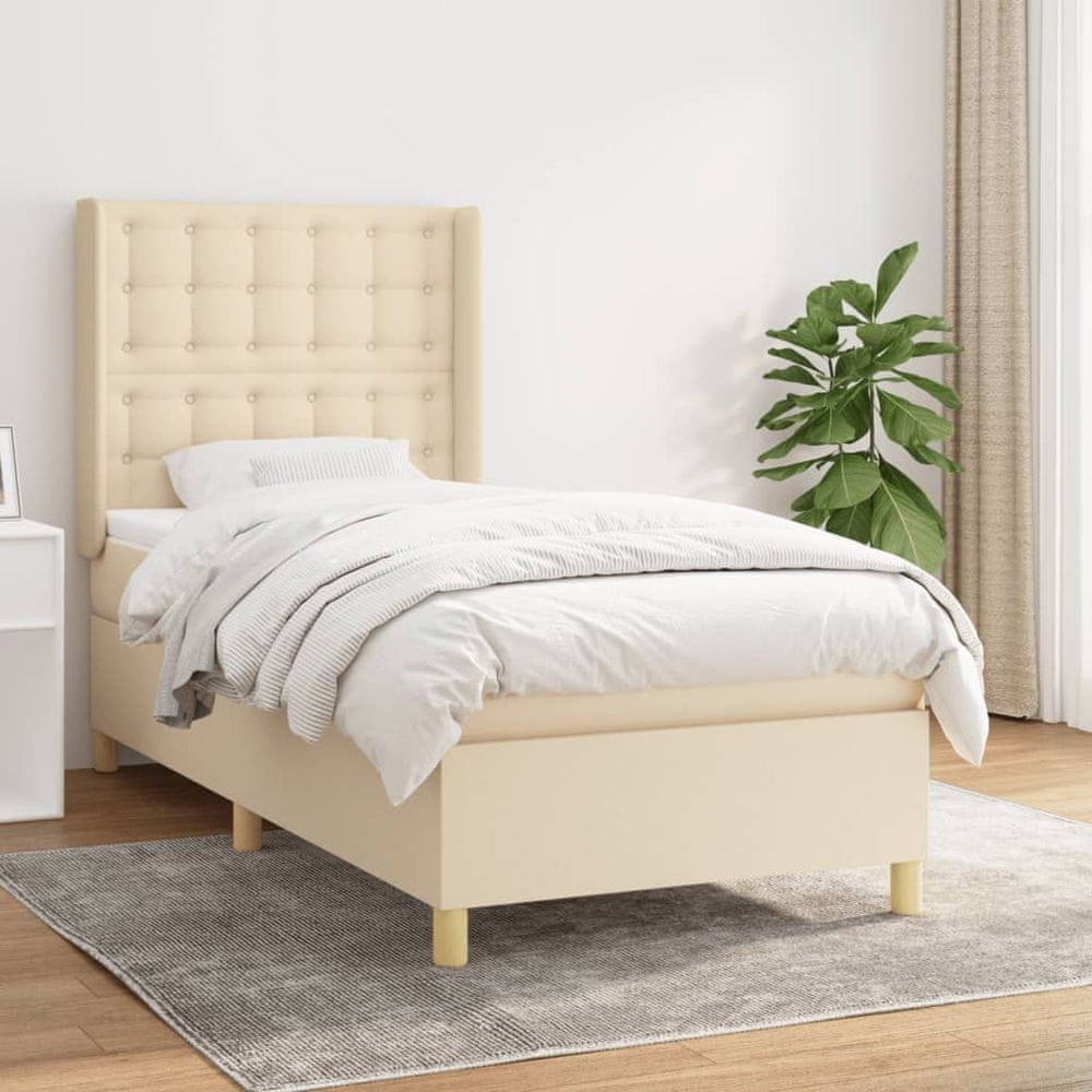 Vidaxl Posteľný rám boxspring s matracom krémový 90x190 cm látka