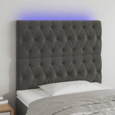 Vidaxl Čelo postele s LED tmavosivé 100x7x118/128 cm zamat