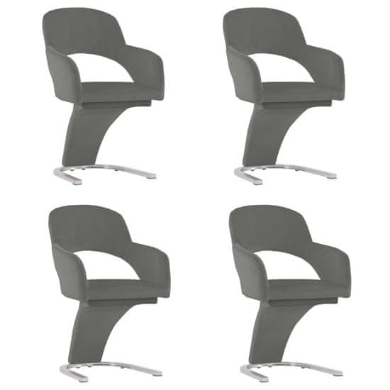 Vidaxl Jedálenské stoličky 4 ks, sivé, zamat