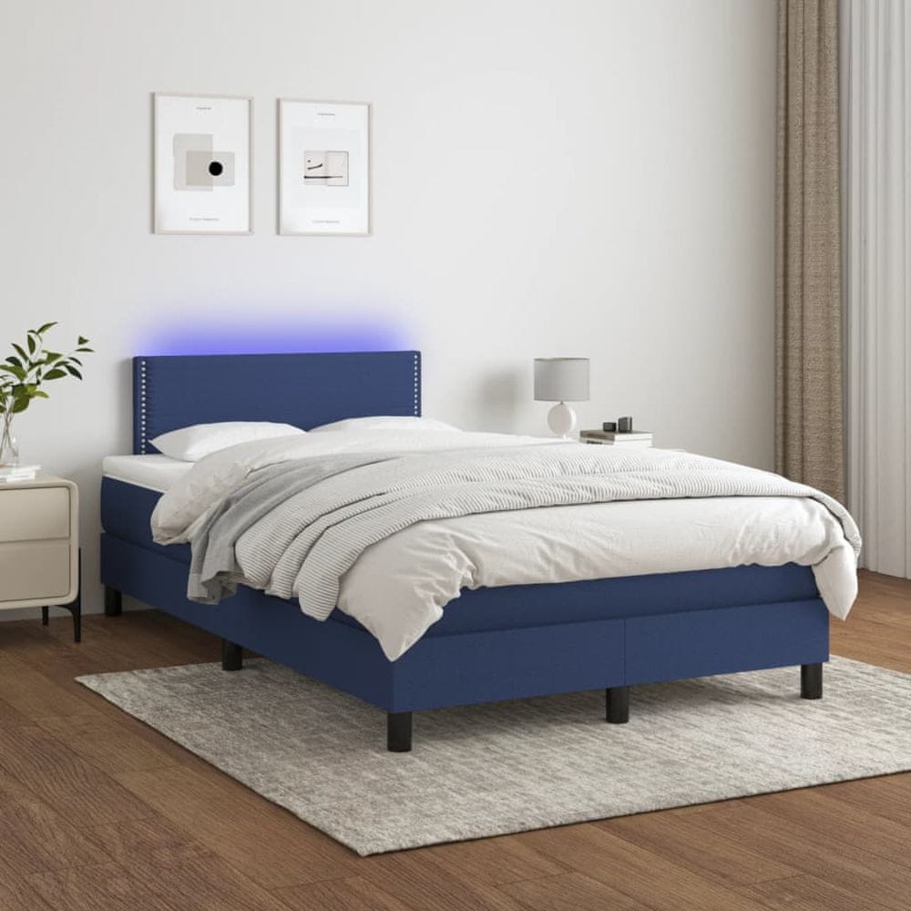 Vidaxl Posteľ boxsping s matracom a LED modrá 120x200 cm látka