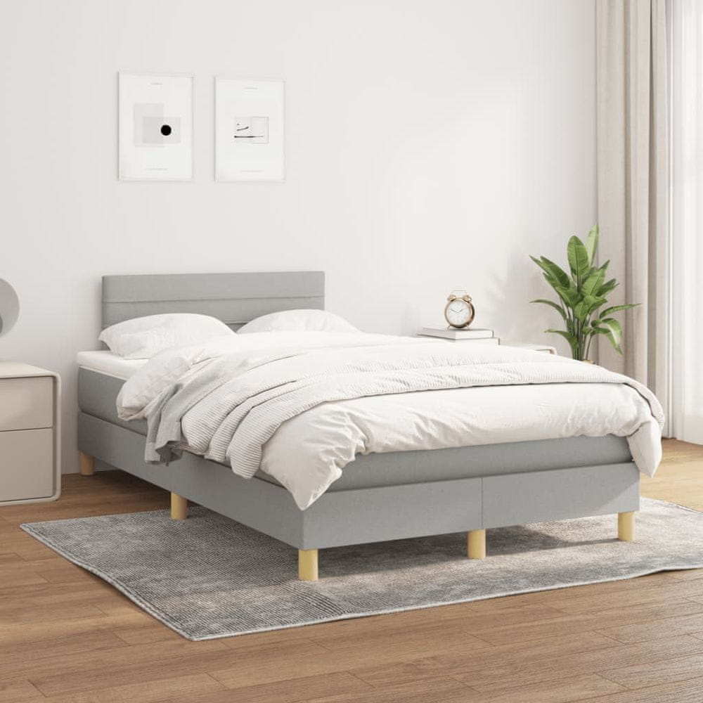 Vidaxl Boxspring posteľ s matracom bledosivá 120x200 cm látka