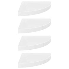 Vidaxl Plávajúce rohové police 4 ks, lesklé biele 35x35x3,8 cm, MDF