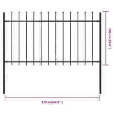 Vidaxl Záhradný plot so špicatými vrchmi čierny oceľový 1,7x1 m