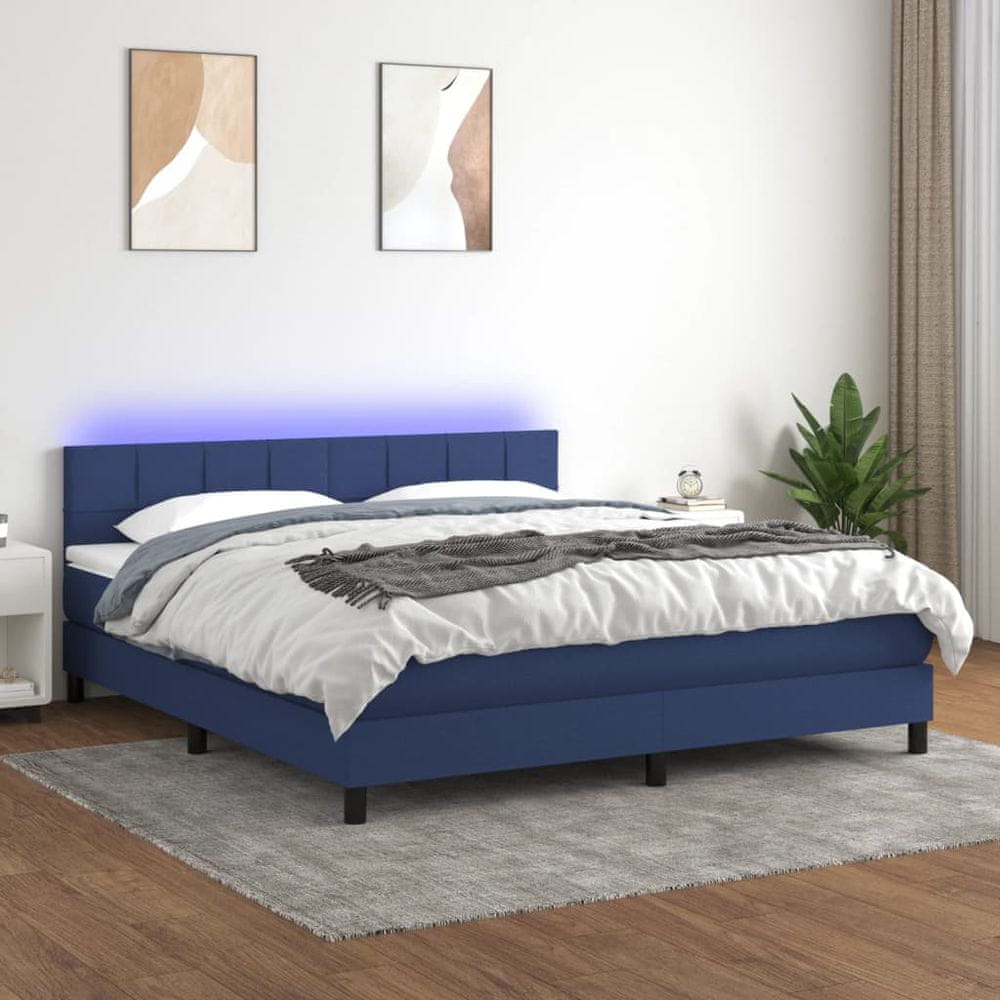 Vidaxl Posteľ boxsping s matracom a LED modrá 160x200 cm látka