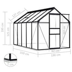 Vidaxl Skleník s podkladovým rámom, antracitový, hliník 5,89 m²