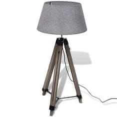 Vidaxl Drevená nastaviteľná stojanová lampa na statíve, šedé látkové tienidlo