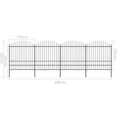 Vidaxl Záhradný plot s hrotmi, oceľ (1,75-2)x6,8 m, čierny