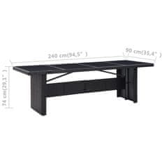 Petromila vidaXL Záhradný stôl, čierny 240x90x74 cm, polyratan a sklo
