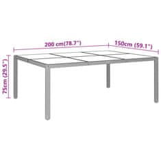 Petromila vidaXL Záhradný stôl 200x150x75 cm tvrdené sklo a polyratan čierny