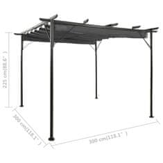 Petromila vidaXL Pergola so zaťahovacou strechou antracitová 3x3 m oceľ 180 g/m²