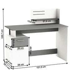 KONDELA Písací stôl s poličkou Platon - biela / tmavosivá