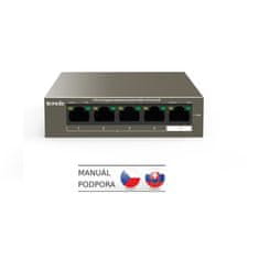 Tenda TEG1105P-4-63W - PoE AT Switch 63Watt, 5xRJ45 GLAN, Switch s 4xPoE 802.3at, 10/100/1000 Mbps,Kov