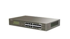 Tenda TEG1116P-16-150W PoE AT Gigabit switch 16x 1Gb/ss PoE 802.3af/at, PoE+ 135W, Rack, Fanless