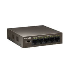 Tenda TEF1105P-4-63W PoE AT switch 4x PoE 802.3af/at, 5x 100Mb/s, PoE celkom 63W, fanless, PoE+