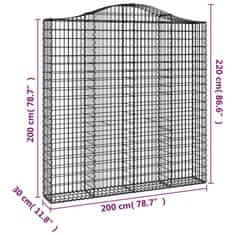 Vidaxl Oblúkový gabionový kôš 4 ks 200x30x200/220cm pozinkované železo