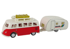 Lean-toys Súprava vozidiel červený autobus a karavan