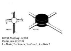 HADEX BF988 N FET 12V/30nA 0,2W 800MHz dualgate UHF - VISHAY