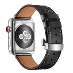 Symfony Remienok pre apple watch 42/44, koža čierny, strieborná pracka