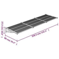 Petromila vidaXL Vchodová strieška, sivá a priehľadná 358,5x90 cm polykarbonát