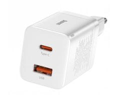 BASEUS CCSUPP-E02 Super Si Quick Nabíjačka USB + USB-C 30W White