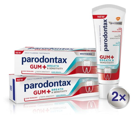 Parodontax zubná pasta pre Ďasná + Dych & Citlivé zuby Whitening 2x75 ml